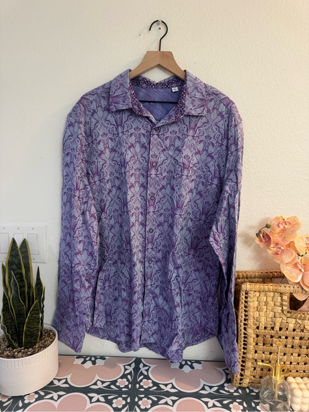 Robert Graham Purple Patterned Long-Sleeve Dress Shirt